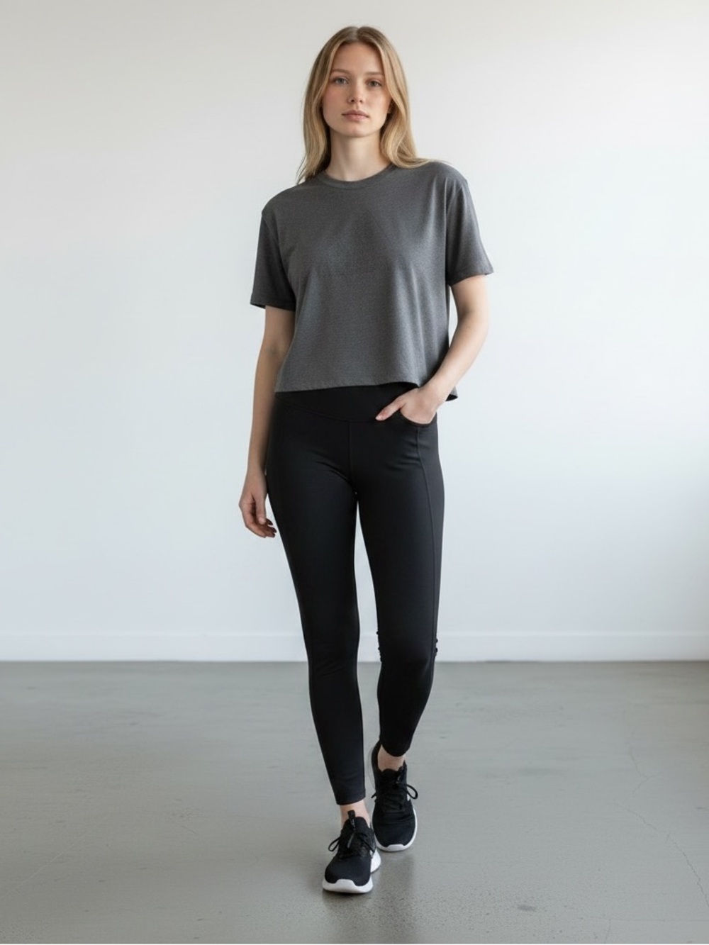 NWOT Adidas Grey Cropped Boxy Tee with Minimalist Dot Logo